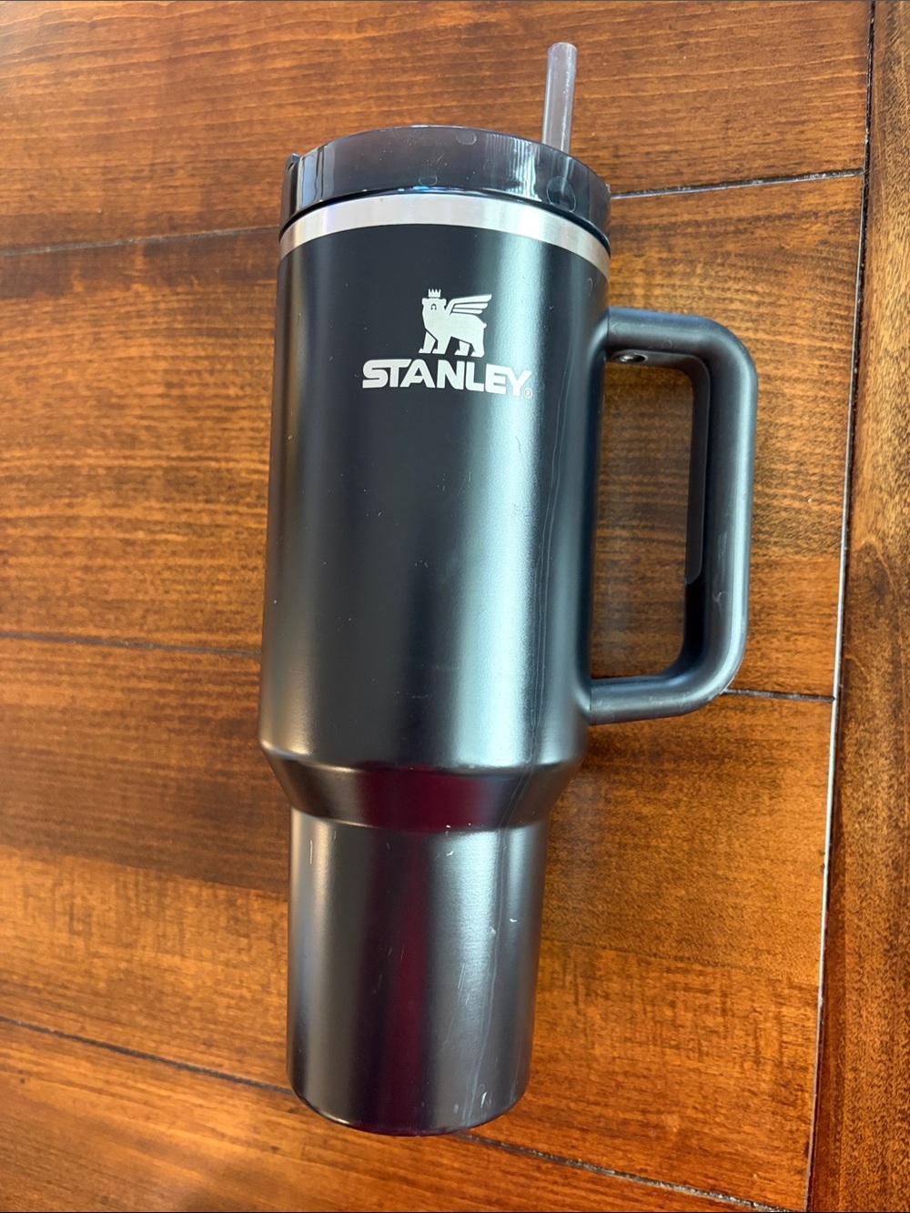 Stanley Black Travel Tumbler with Handle and Straw